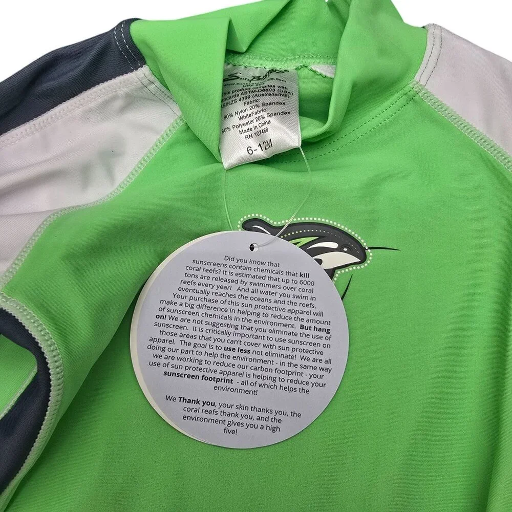 SunBusters Baby Rash Guard Swim Shirt UPF 50 Green 6/12 Months Protection JJ4121